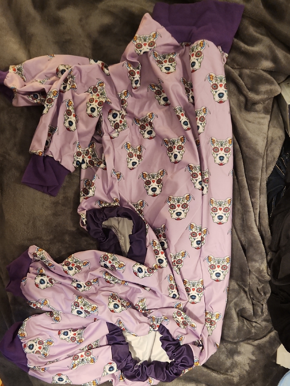 🔥Pittie Clothing Co Lavender Day of the Dead Dog Pajamas Decorative Skull Print - Picture 3 of 3